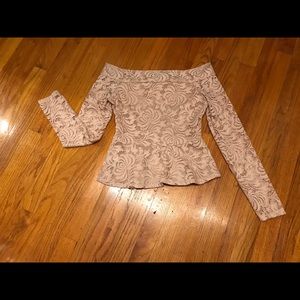 BCBG off shoulder lace top in blush color